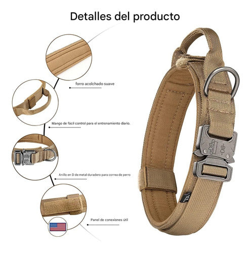 Collar Táctico para Perros con Traílla – Entrenamiento Militar con Hebilla de Liberación Rápida, Asa, Anilla Metálica y Giro 360°