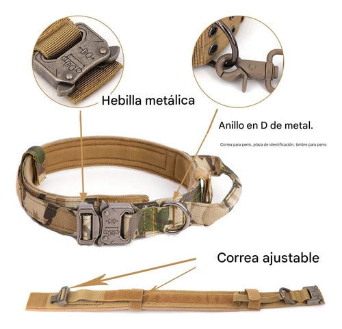 Collar Táctico para Perros con Traílla – Entrenamiento Militar con Hebilla de Liberación Rápida, Asa, Anilla Metálica y Giro 360°