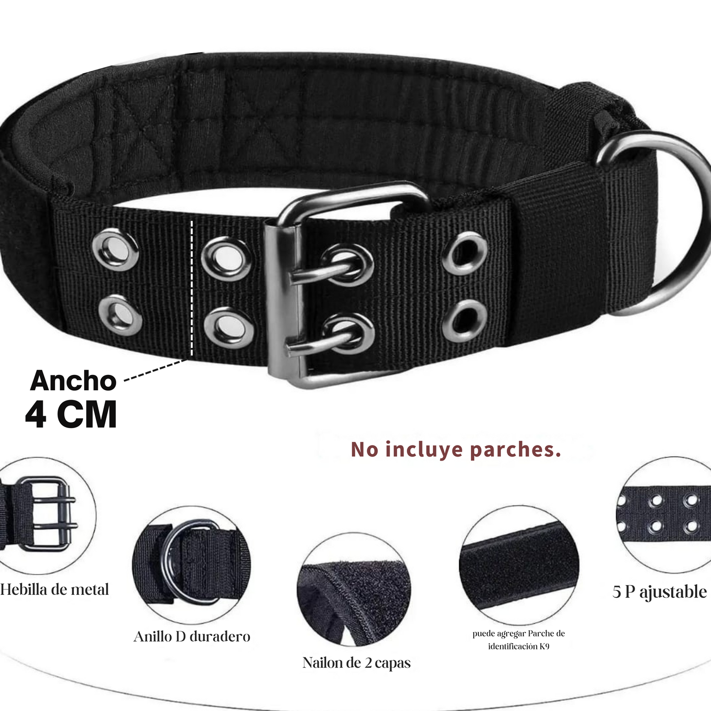 Collar Táctico para Perros con Doble Hebilla Metálica – Nylon Militar 1050D, Ajustable y Transpirable con Sistema MOLLE
