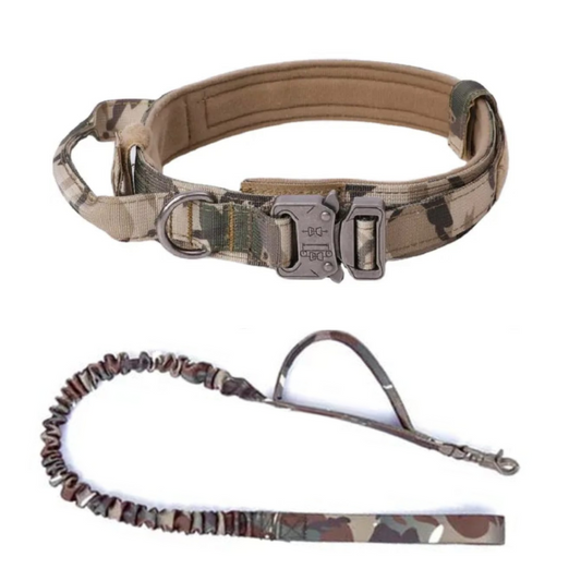 Collar Táctico para Perros con Traílla – Entrenamiento Militar con Hebilla de Liberación Rápida, Asa, Anilla Metálica y Giro 360°