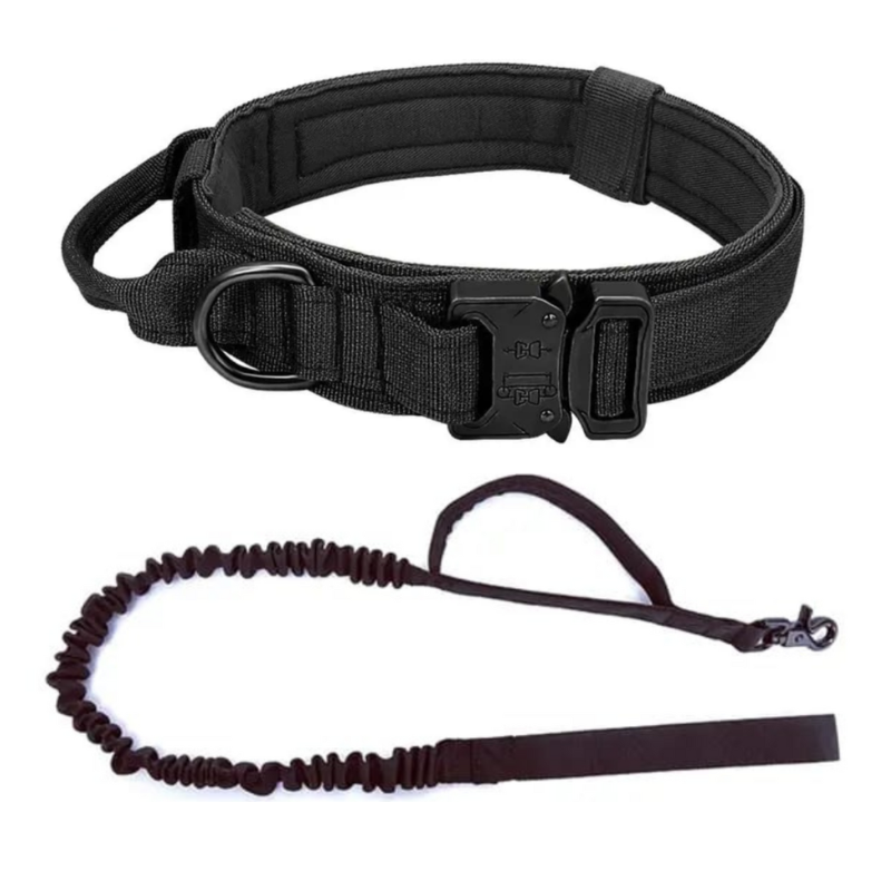 Collar Táctico para Perros con Traílla – Entrenamiento Militar con Hebilla de Liberación Rápida, Asa, Anilla Metálica y Giro 360°