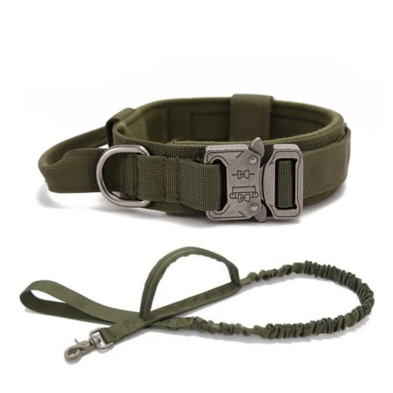 Collar Táctico para Perros con Traílla – Entrenamiento Militar con Hebilla de Liberación Rápida, Asa, Anilla Metálica y Giro 360°
